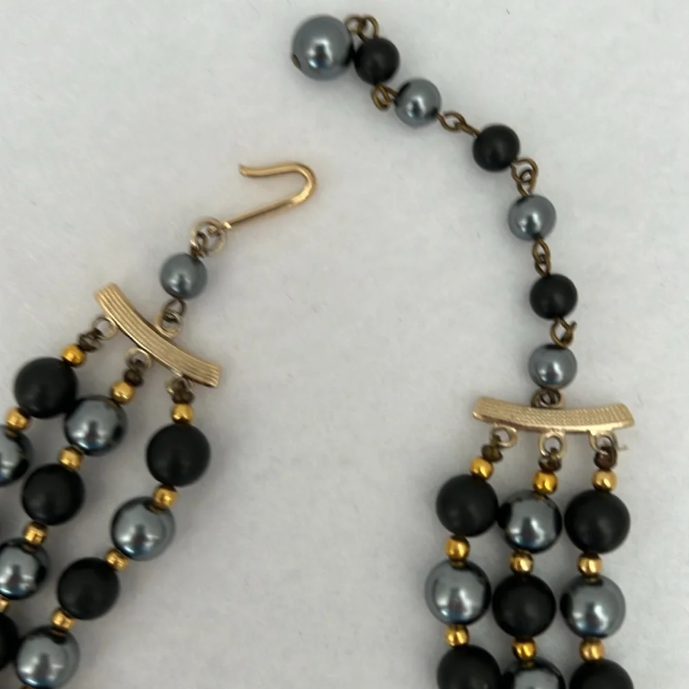 Vintage Triple-Strand Black Statement Necklace